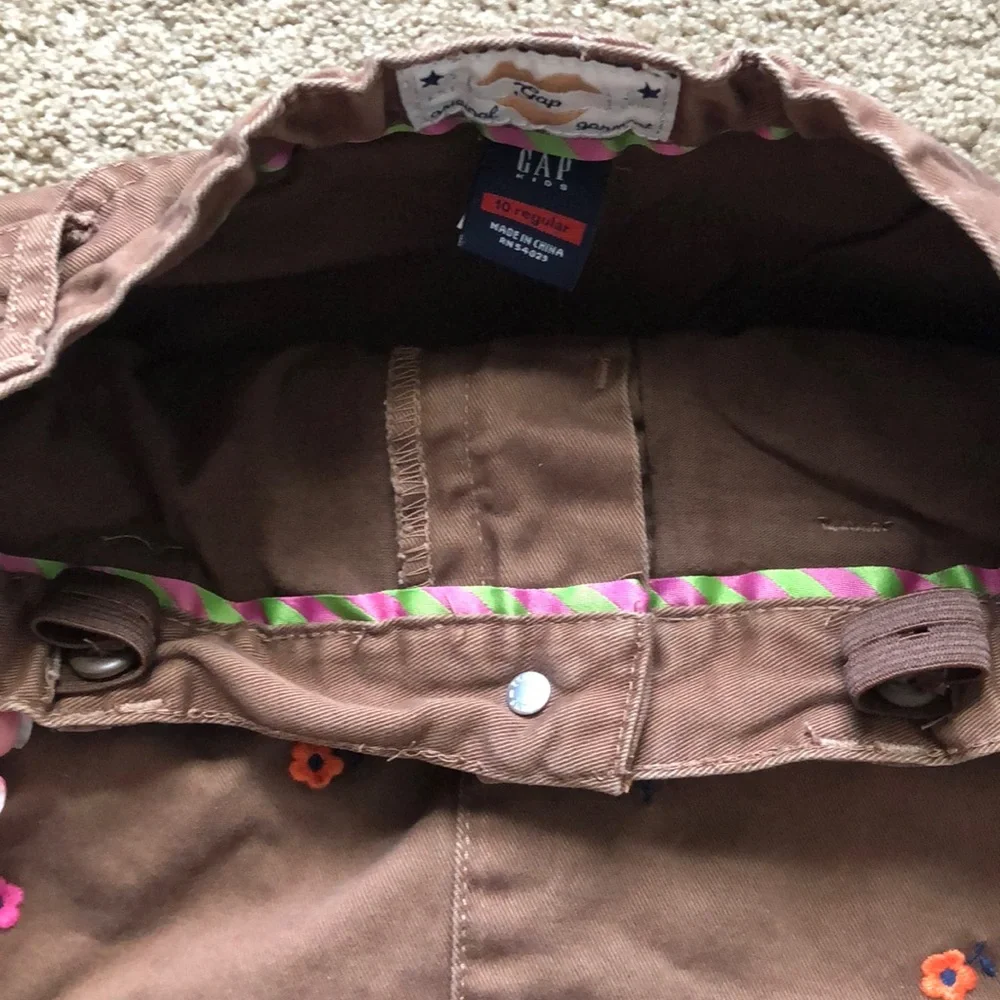 Gap Skirt Girl Size 10 Regular Brown Embroidered Flowers Adjustable Waist Shorts